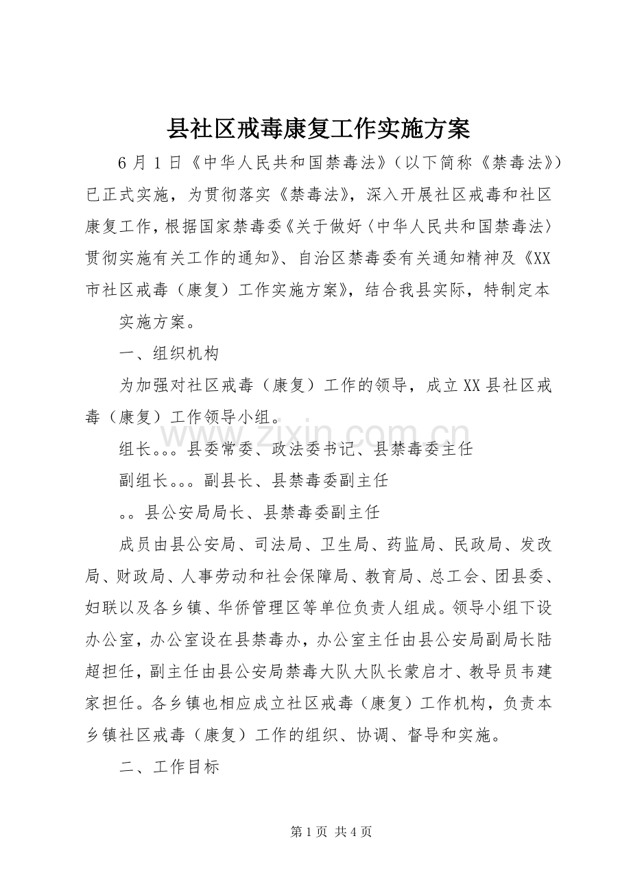 县社区戒毒康复工作方案 .docx_第1页