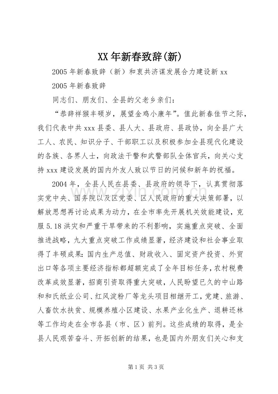 XX年新春演讲致辞(新).docx_第1页