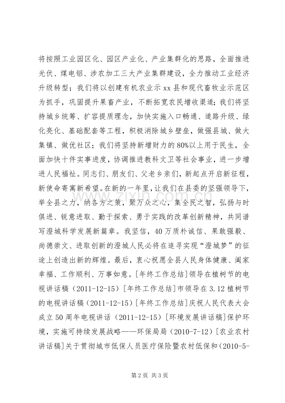 关于县长20XX年春节电视讲话.docx_第2页