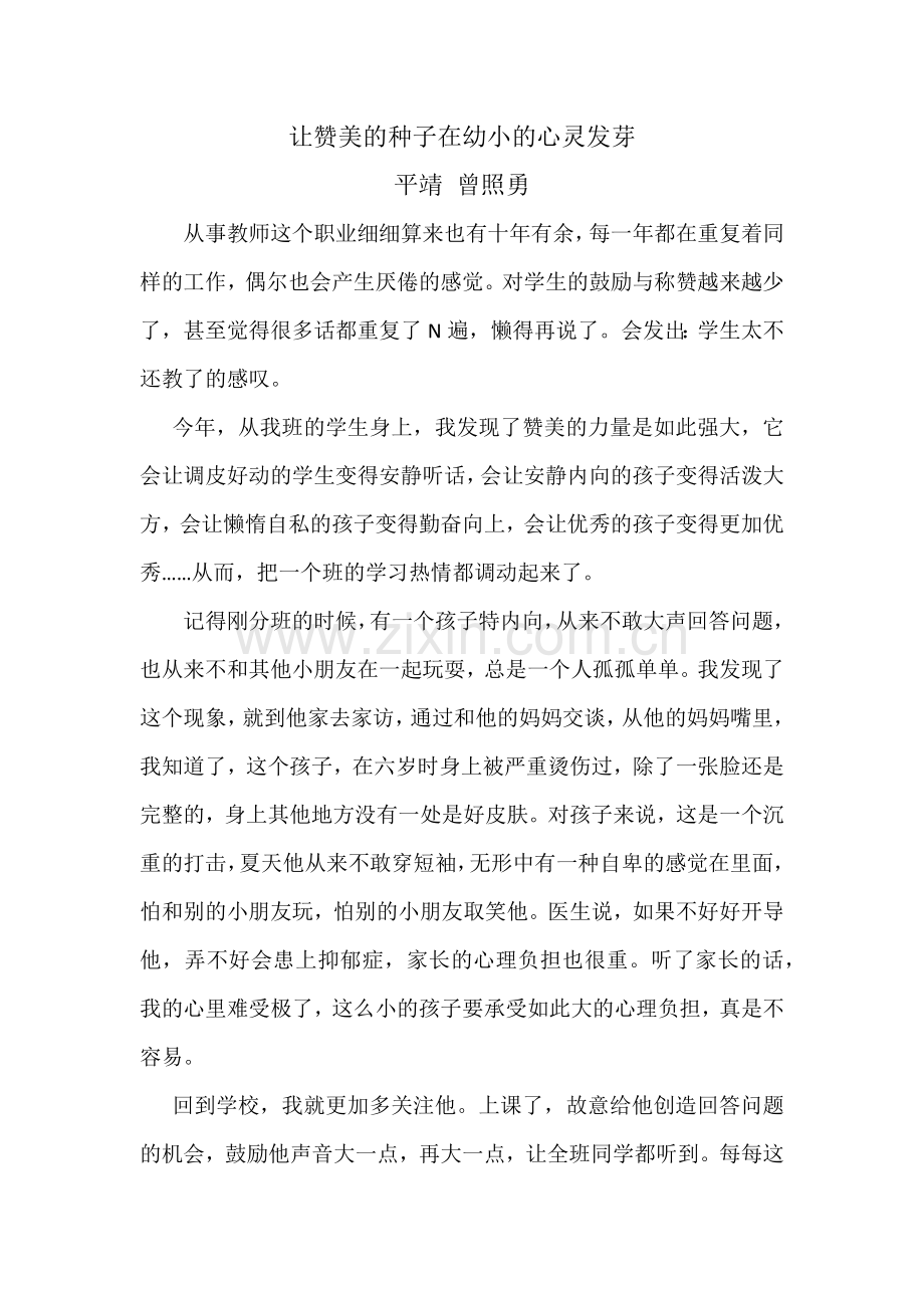 让赞美的种子在幼小的心灵发芽.docx_第1页