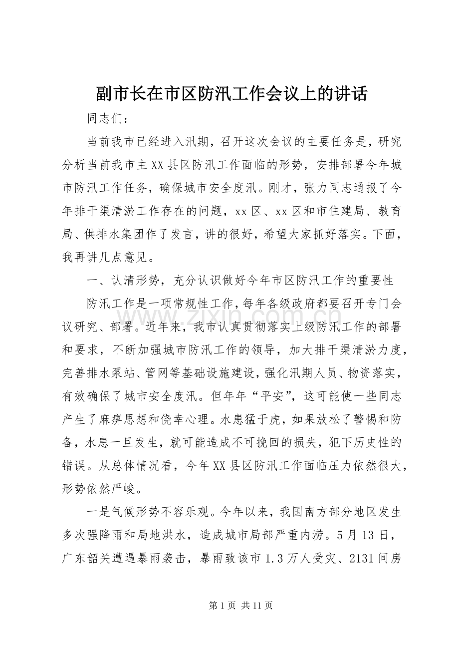 副市长在市区防汛工作会议上的讲话.docx_第1页