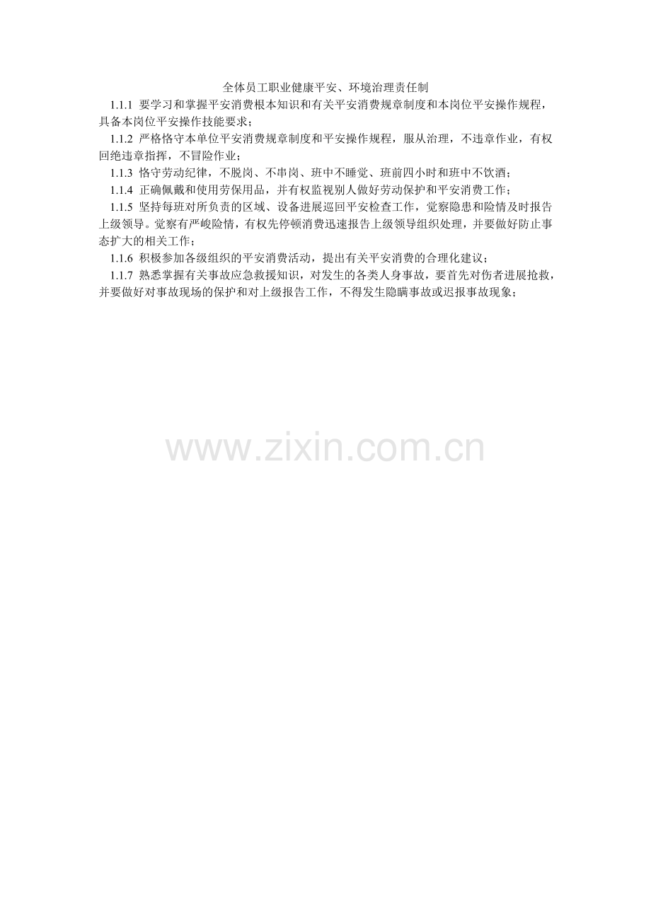 全体员工职业健康安全、环境管理责任制.doc_第1页