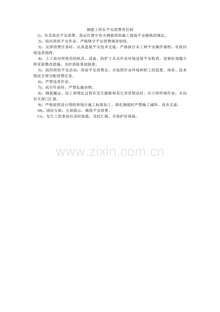 钢筋工班长安全生产责任制.doc_第1页