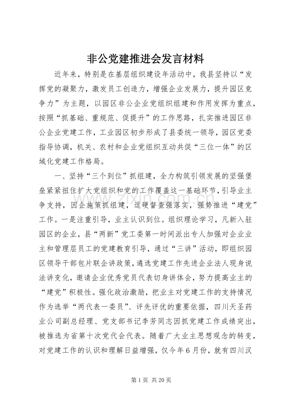 非公党建推进会发言材料提纲.docx_第1页