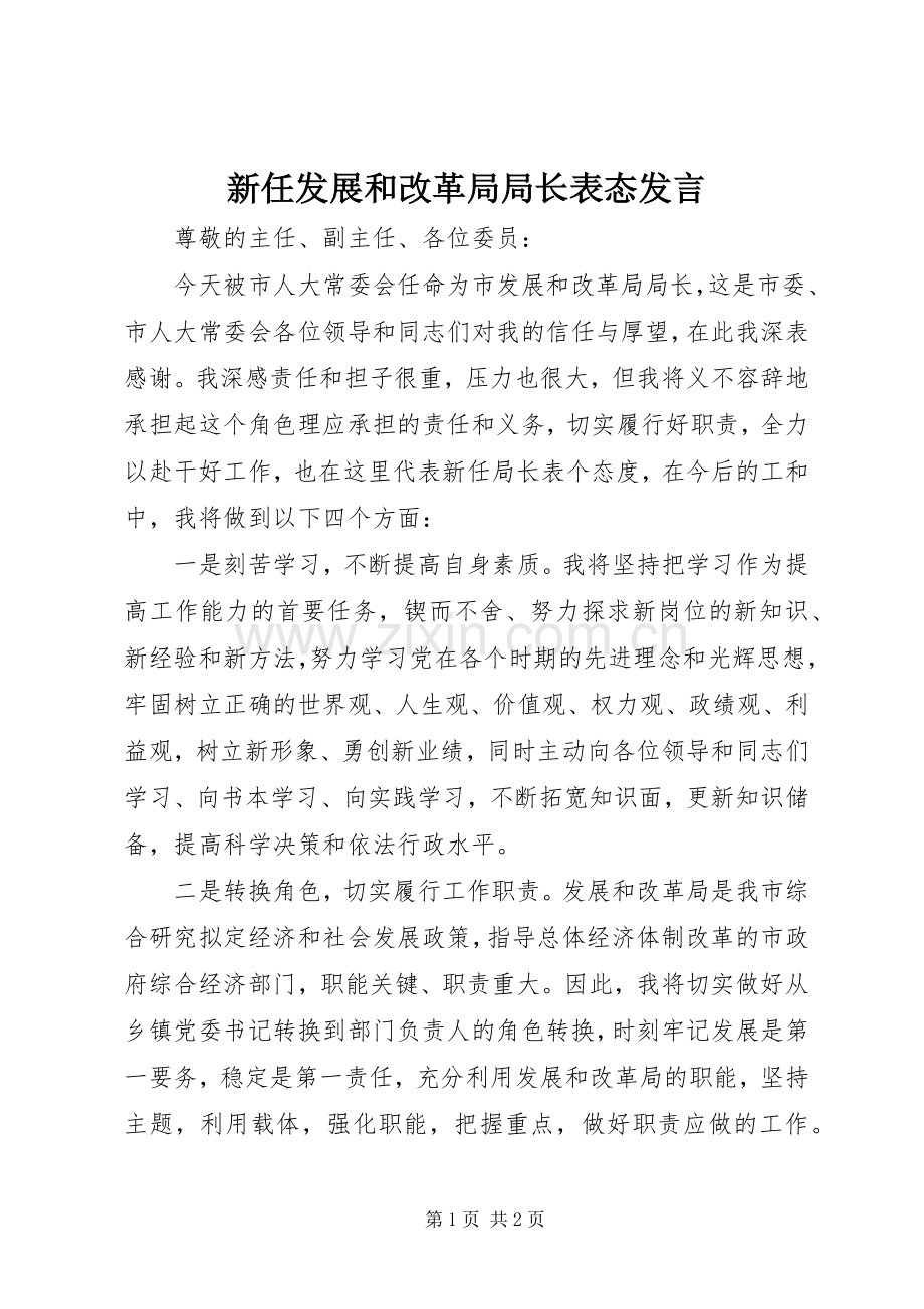 新任发展和改革局局长表态发言稿.docx_第1页