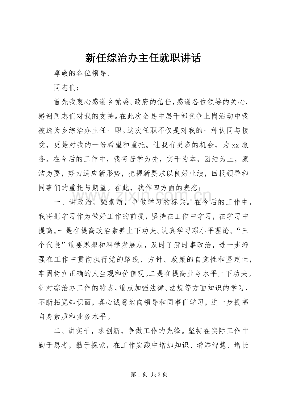 新任综治办主任就职讲话.docx_第1页