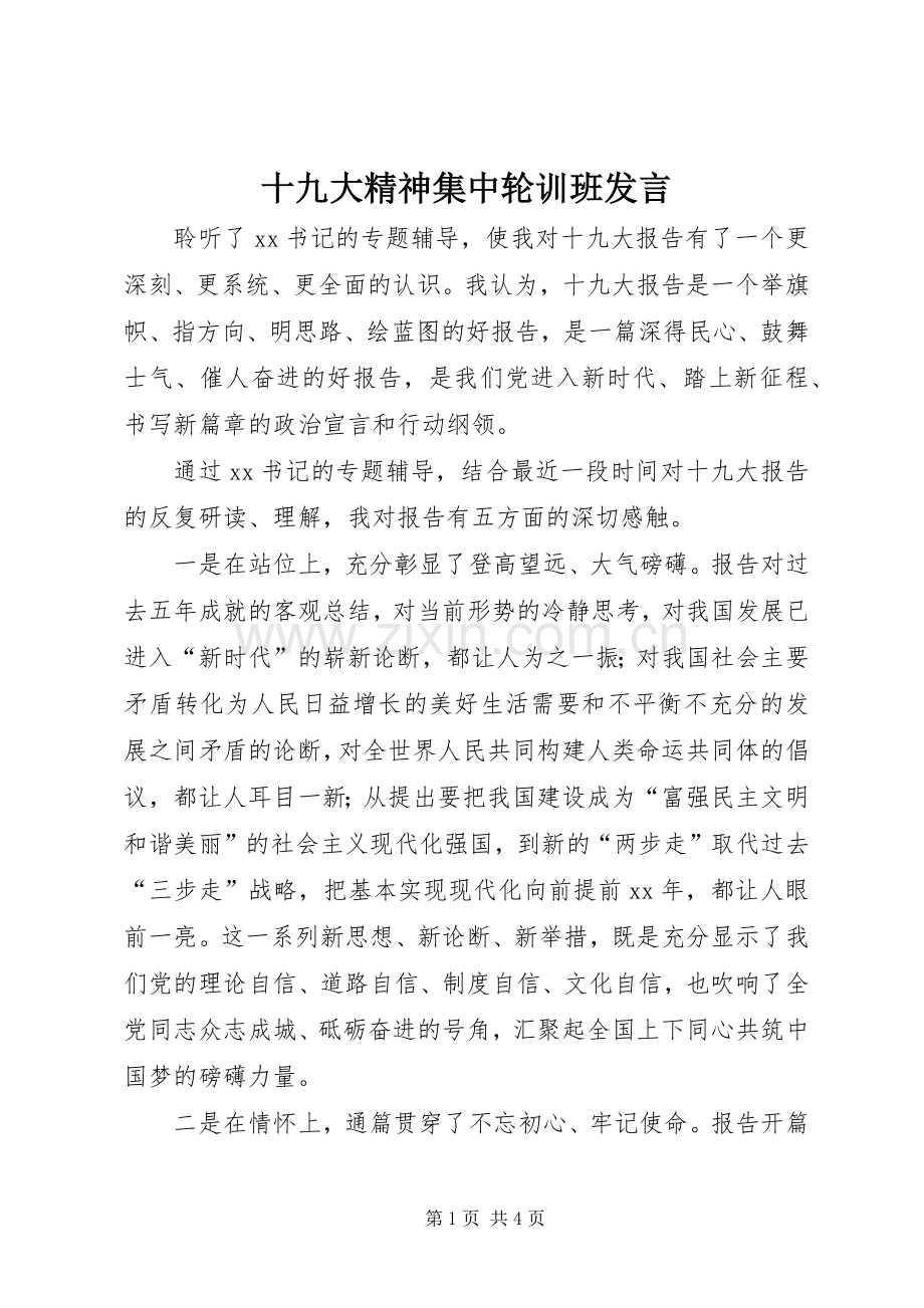 十九大精神集中轮训班发言.docx_第1页