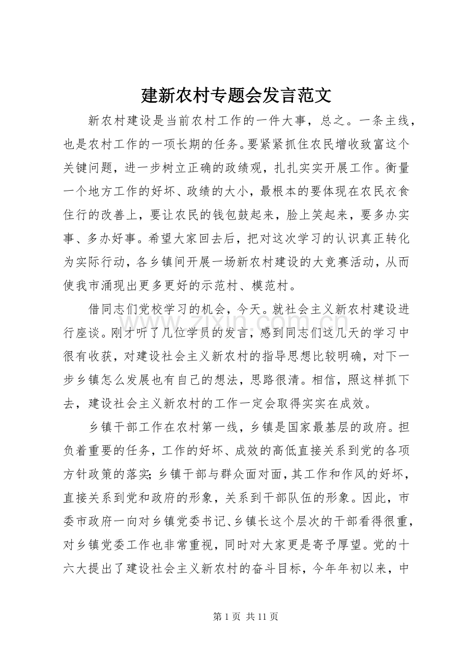 建新农村专题会发言稿范文.docx_第1页