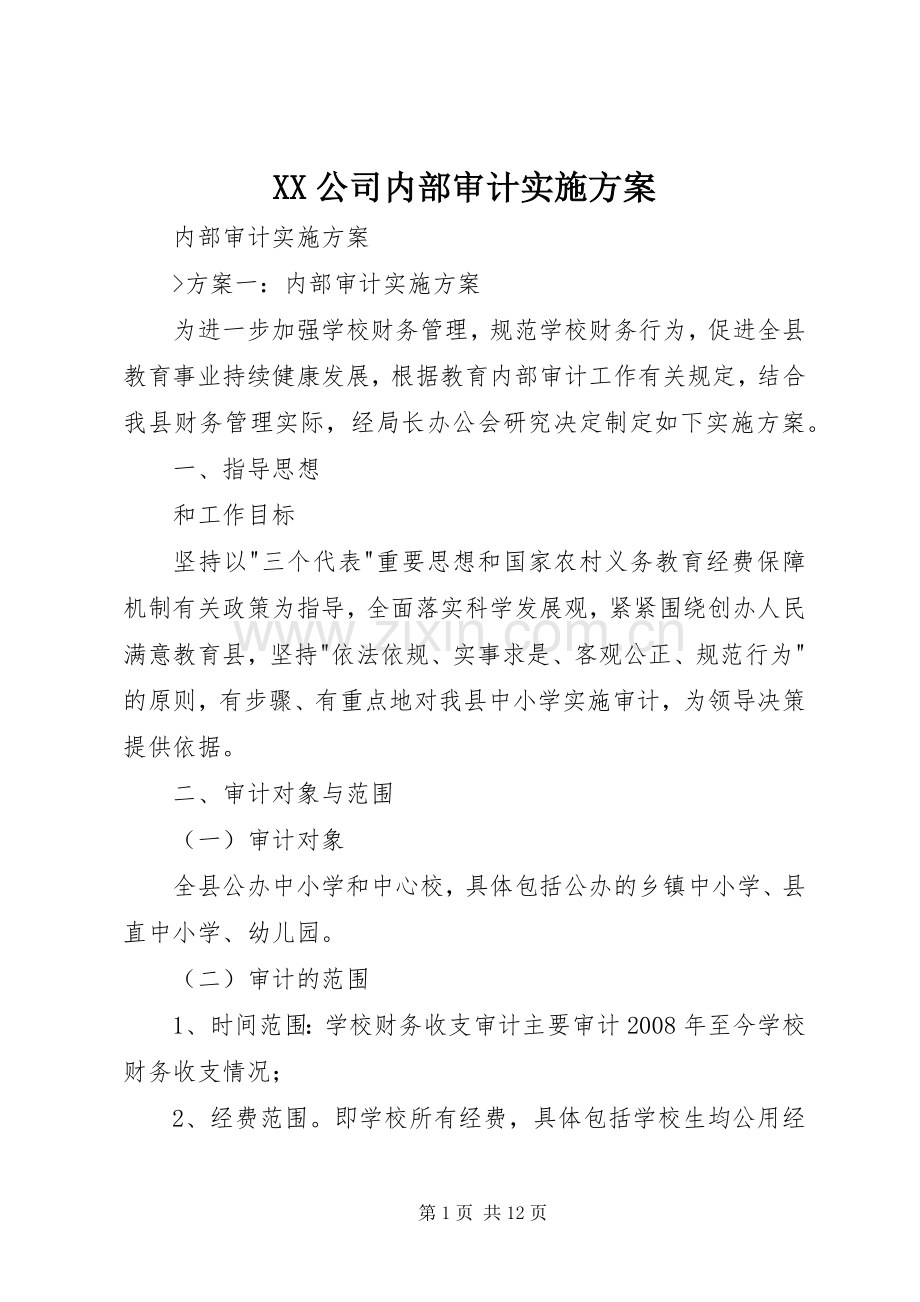 XX公司内部审计方案 .docx_第1页