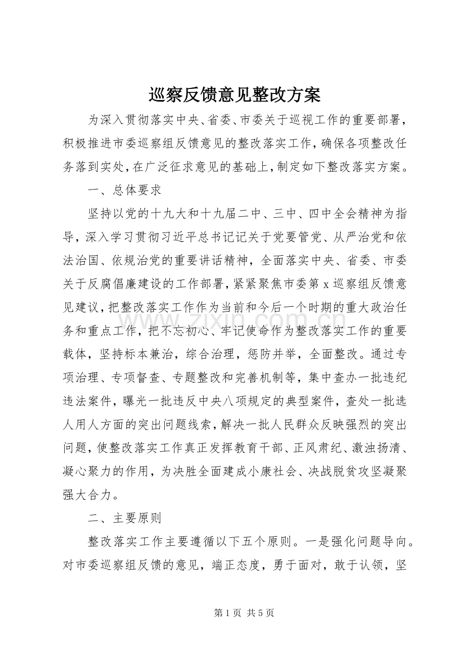 巡察反馈意见整改实施方案 .docx_第1页