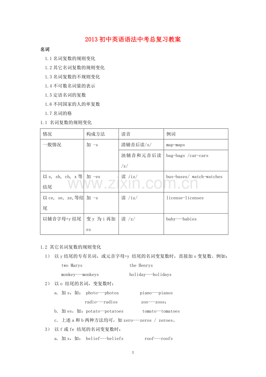 初中英语语法中考总复习教案.doc_第1页