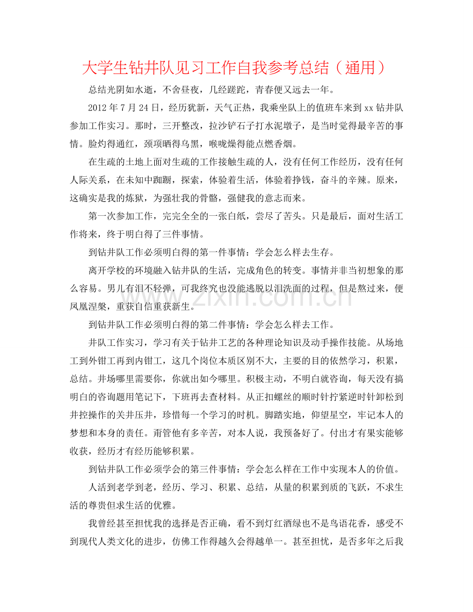 大学生钻井队见习工作自我参考总结（通用）.doc_第1页