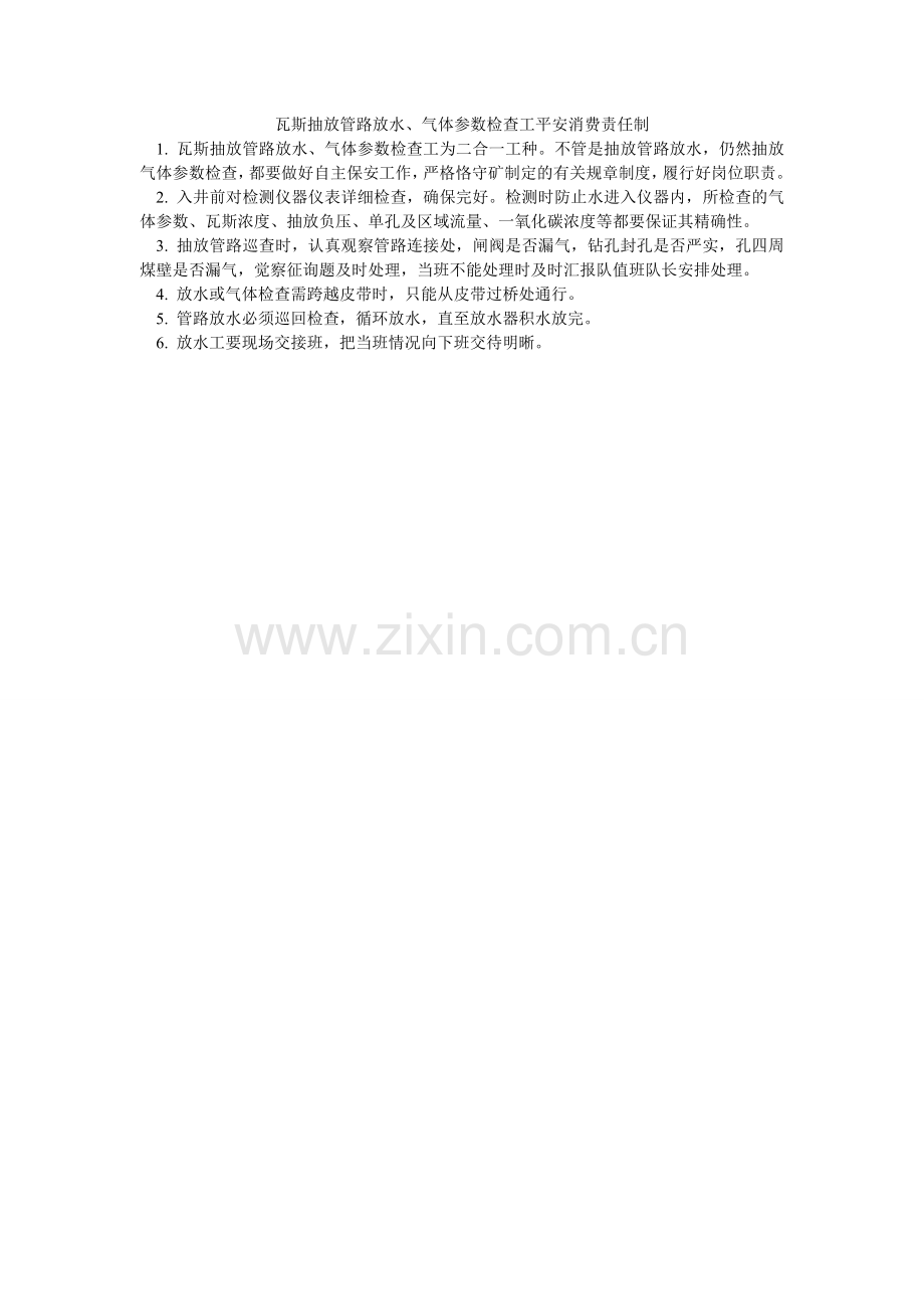 瓦斯抽ۥ放管路放水、气体参数检查工安全生产责任制.doc_第1页