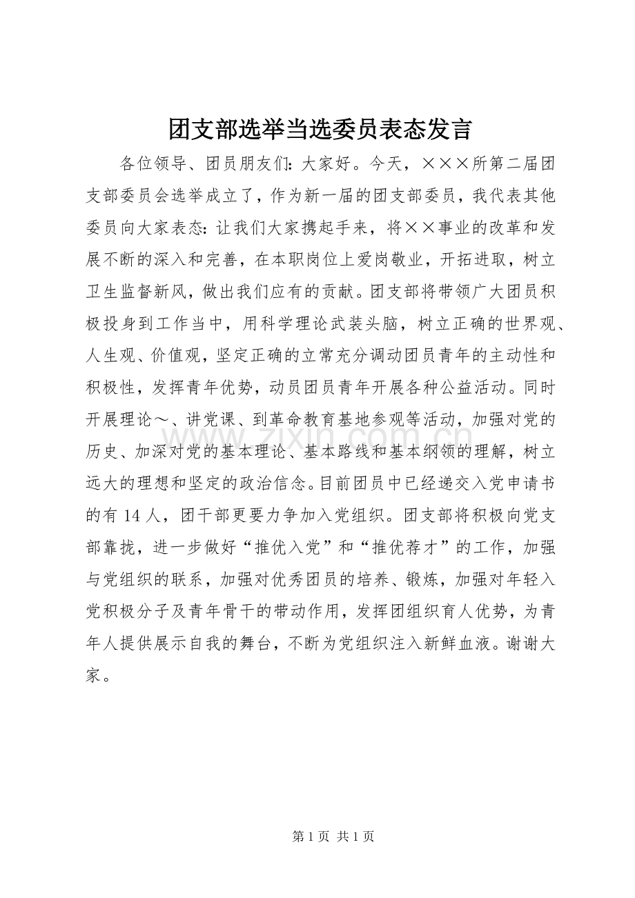 团支部选举当选委员表态发言稿 (2).docx_第1页