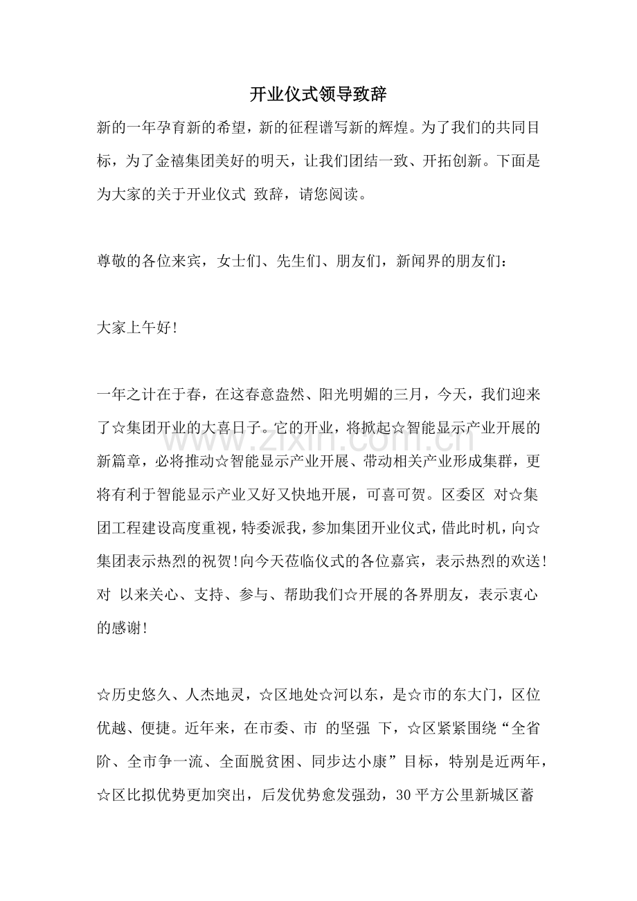 开业仪式领导致辞.doc_第1页