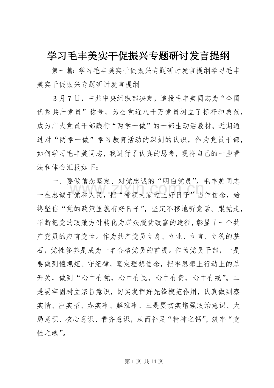 学习毛丰美实干促振兴专题研讨发言提纲材料.docx_第1页