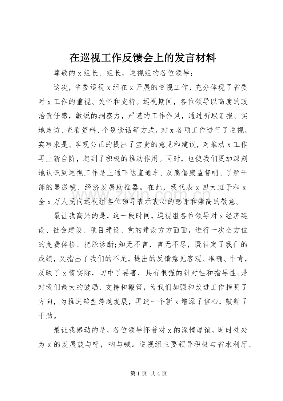 在巡视工作反馈会上的发言材料提纲.docx_第1页