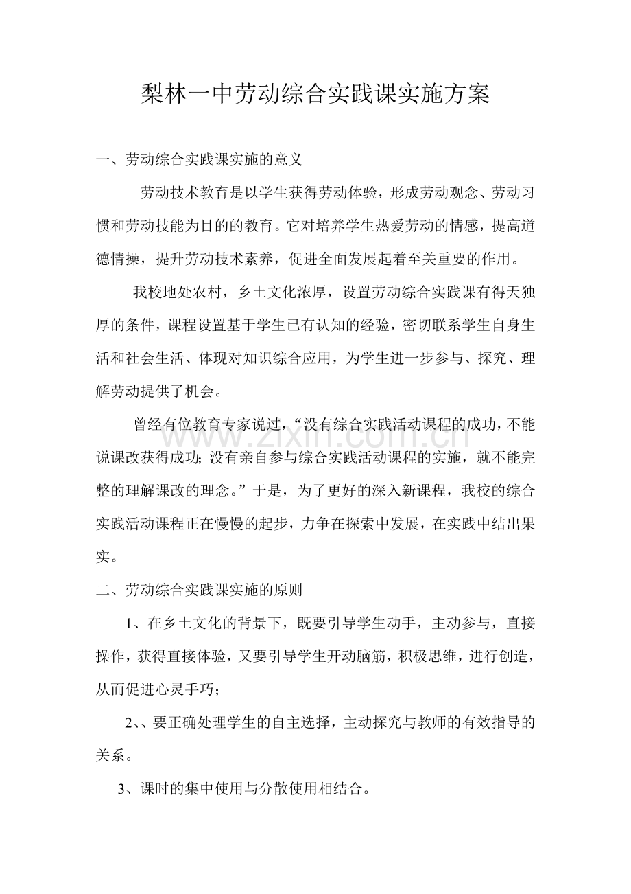 梨林一中劳动综合实践课实施方案.doc_第1页