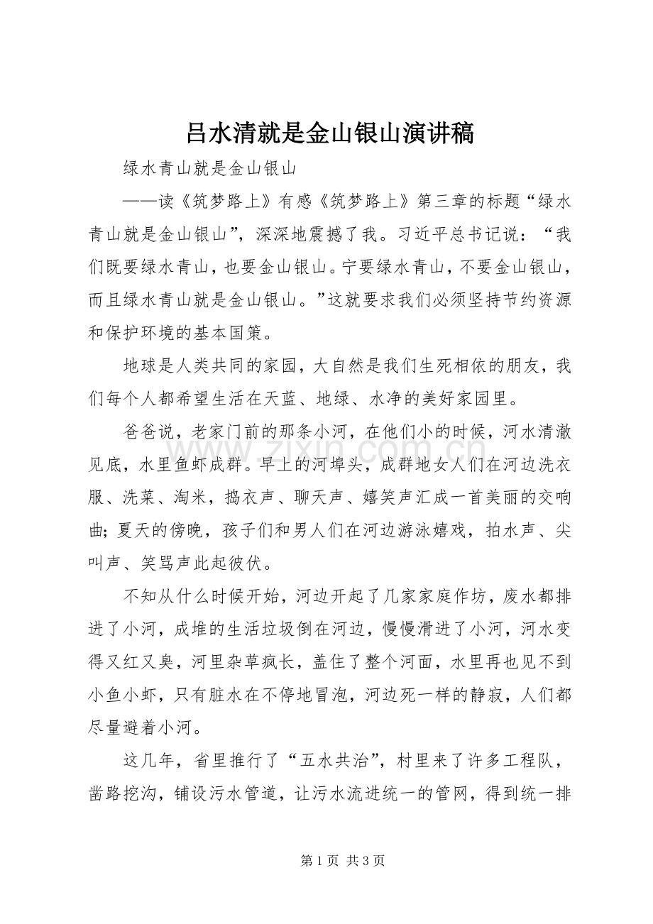 吕水清就是金山银山演讲稿范文.docx_第1页