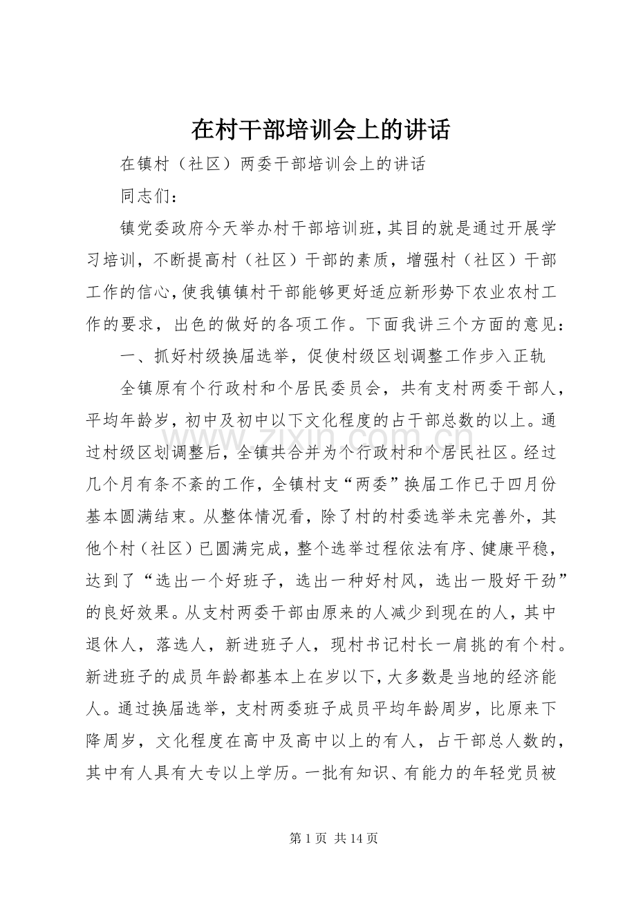 在村干部培训会上的讲话.docx_第1页