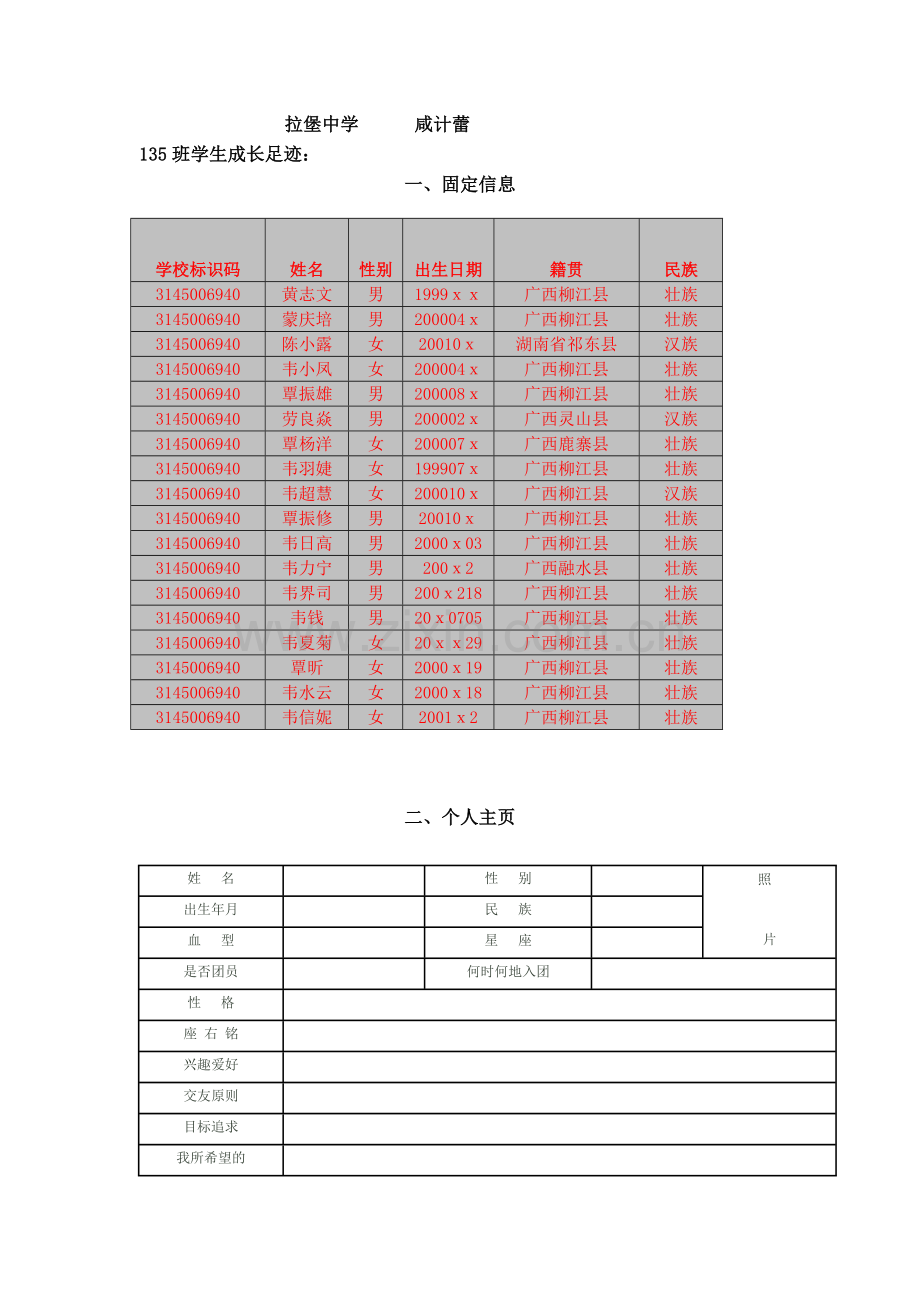 学生成长足迹：咸计蕾.doc_第1页
