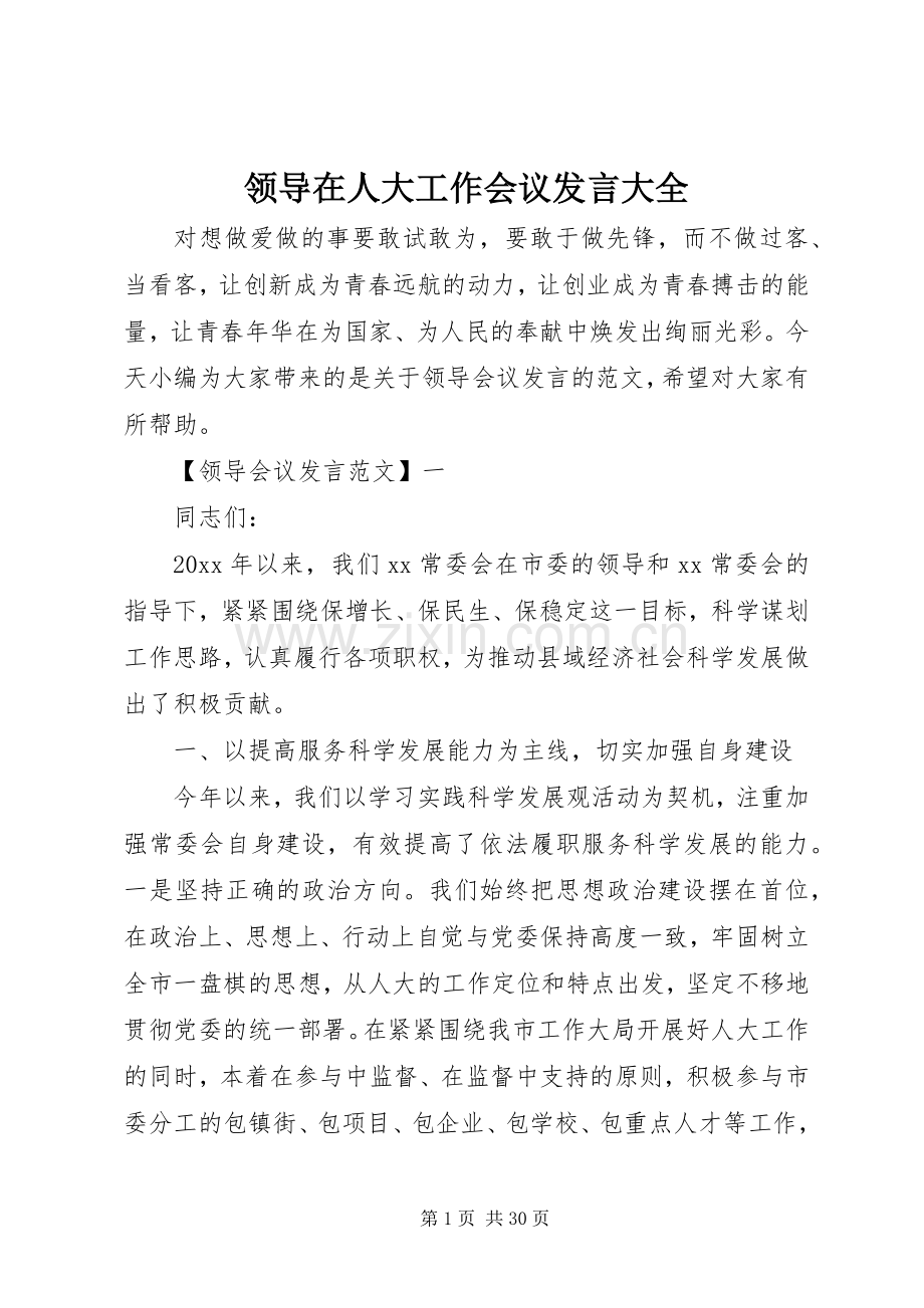 领导在人大工作会议发言大全.docx_第1页