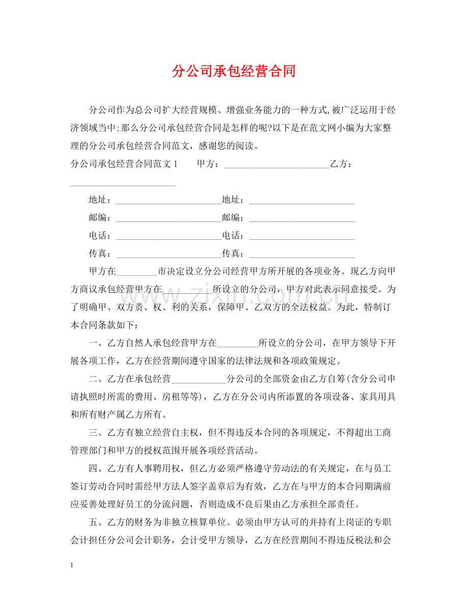 分公司承包经营合同.docx_第1页