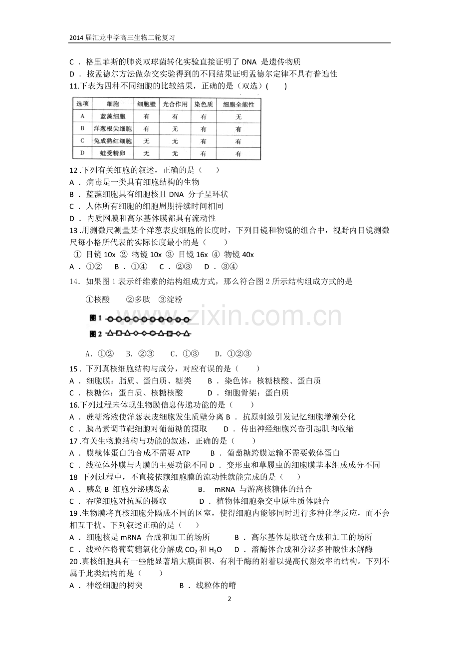 专题一细胞的分子组成与细胞结构.docx_第2页