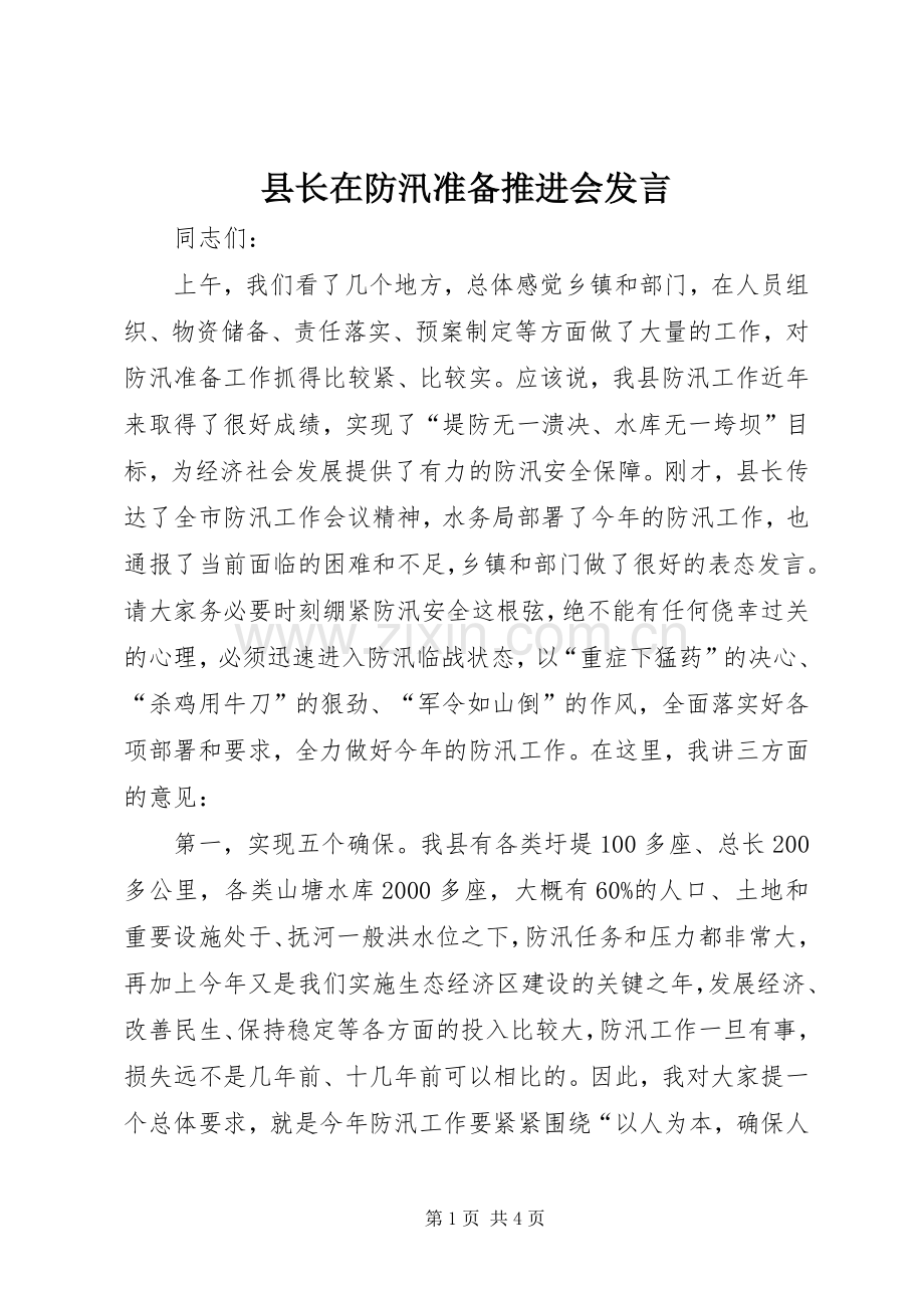 县长在防汛准备推进会发言稿.docx_第1页