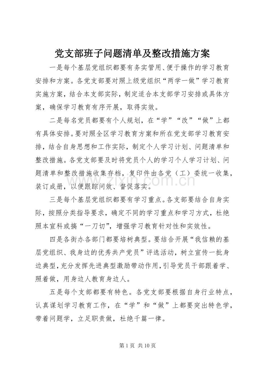 党支部班子问题清单及整改措施实施方案 .docx_第1页