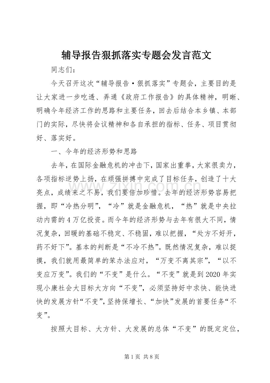 辅导报告狠抓落实专题会发言稿范文.docx_第1页