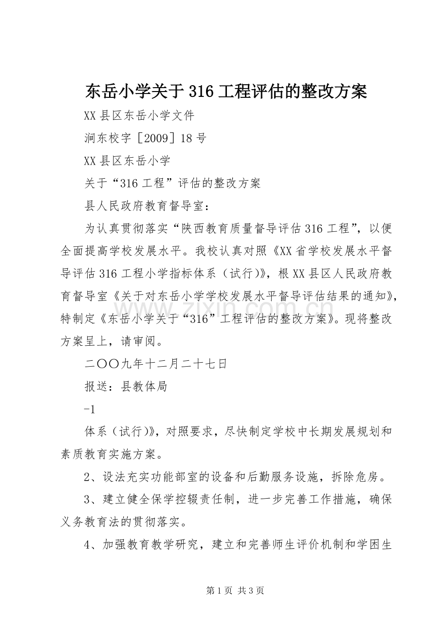 东岳小学关于316工程评估的整改实施方案.docx_第1页