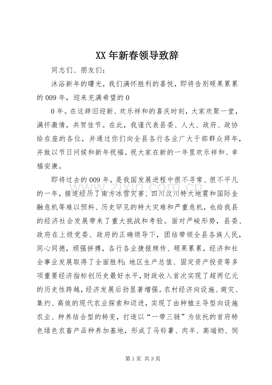 XX年新春领导演讲致辞.docx_第1页