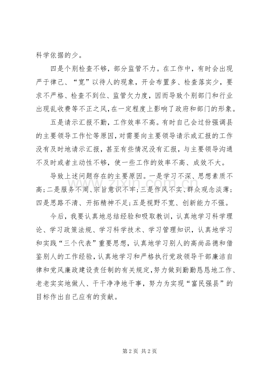 副县长在自我批评发言稿.docx_第2页