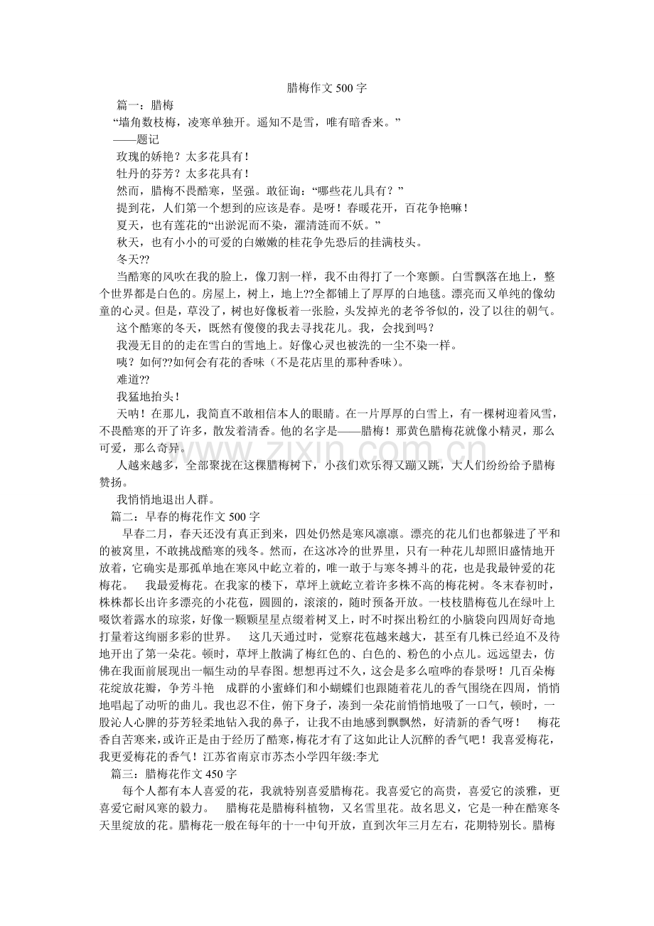 腊梅作文500字.doc_第1页