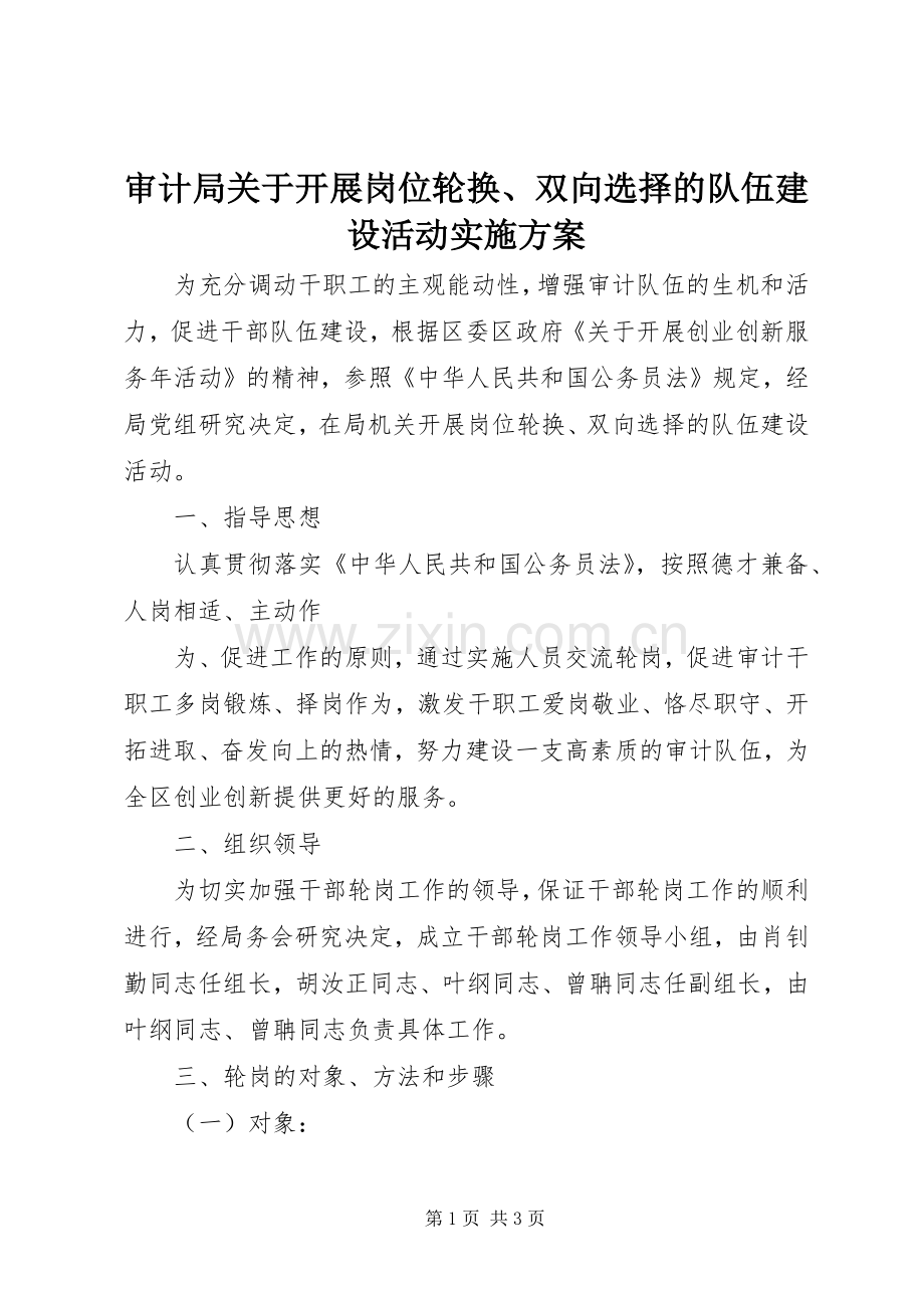 审计局关于开展岗位轮换、双向选择的队伍建设活动方案 .docx_第1页