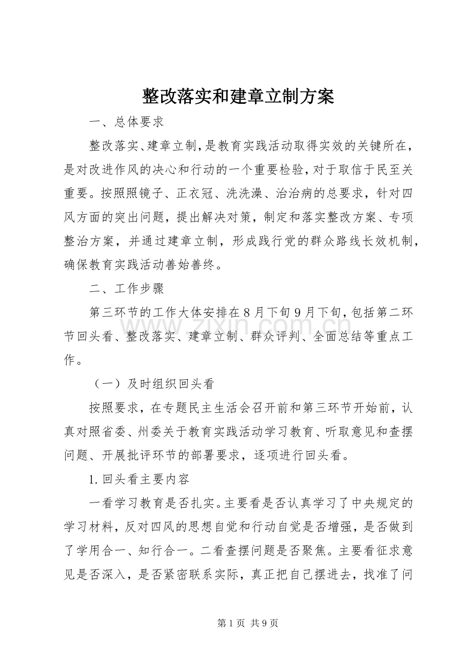 整改落实和建章立制实施方案 .docx_第1页