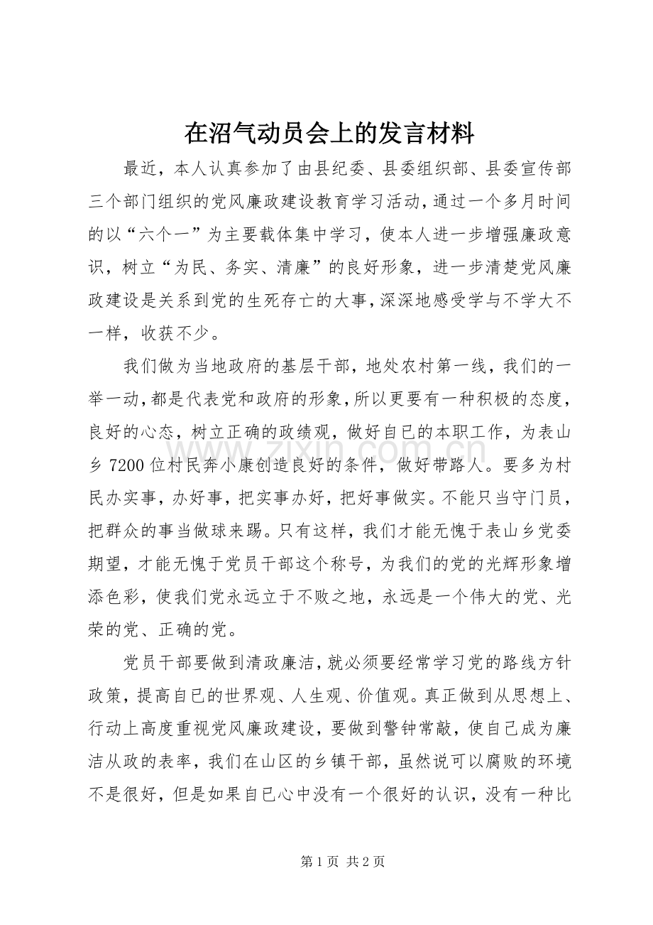 在沼气动员会上的发言材料提纲.docx_第1页