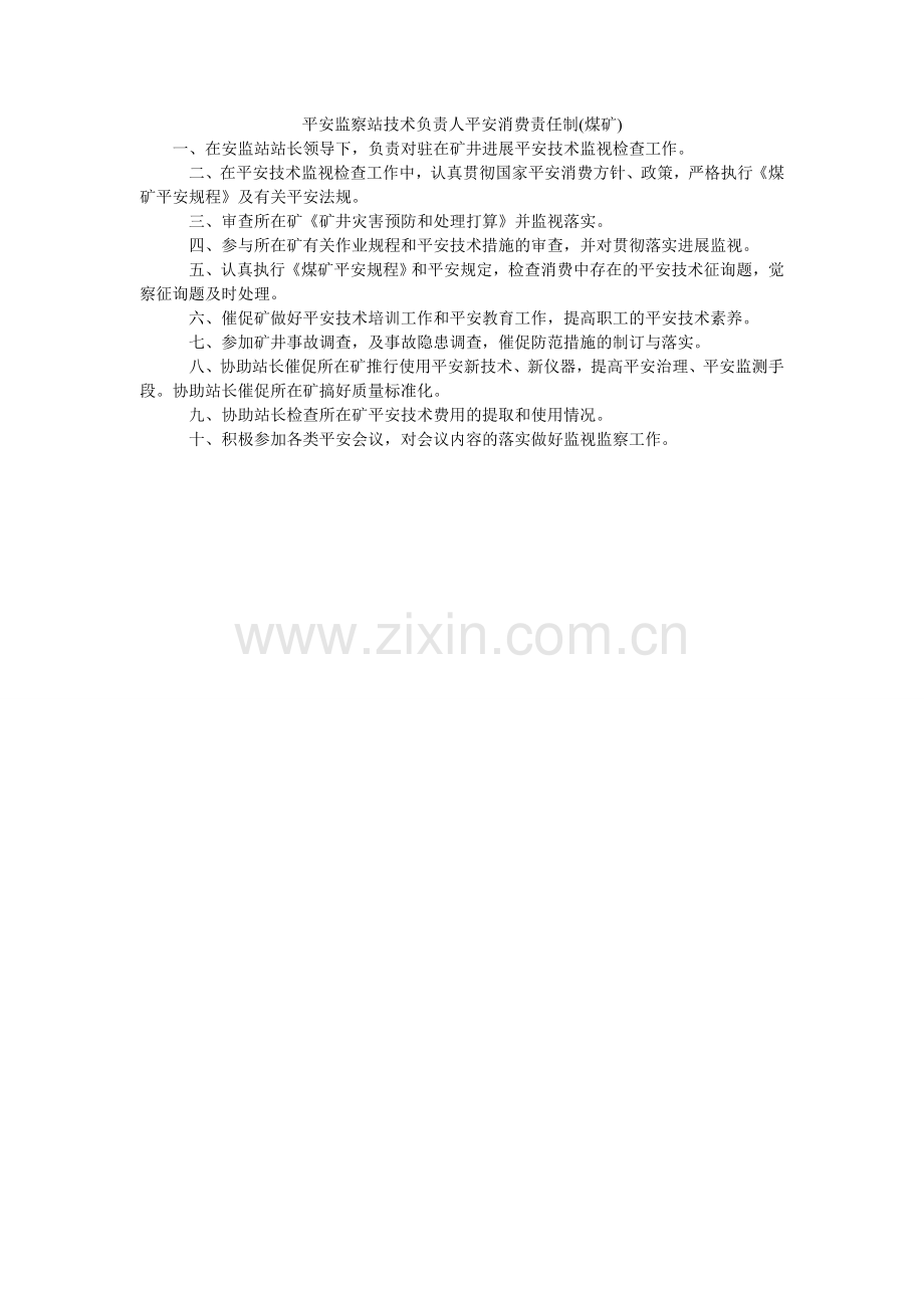 安全监察站技术负责人安全生产责任制(煤矿).doc_第1页