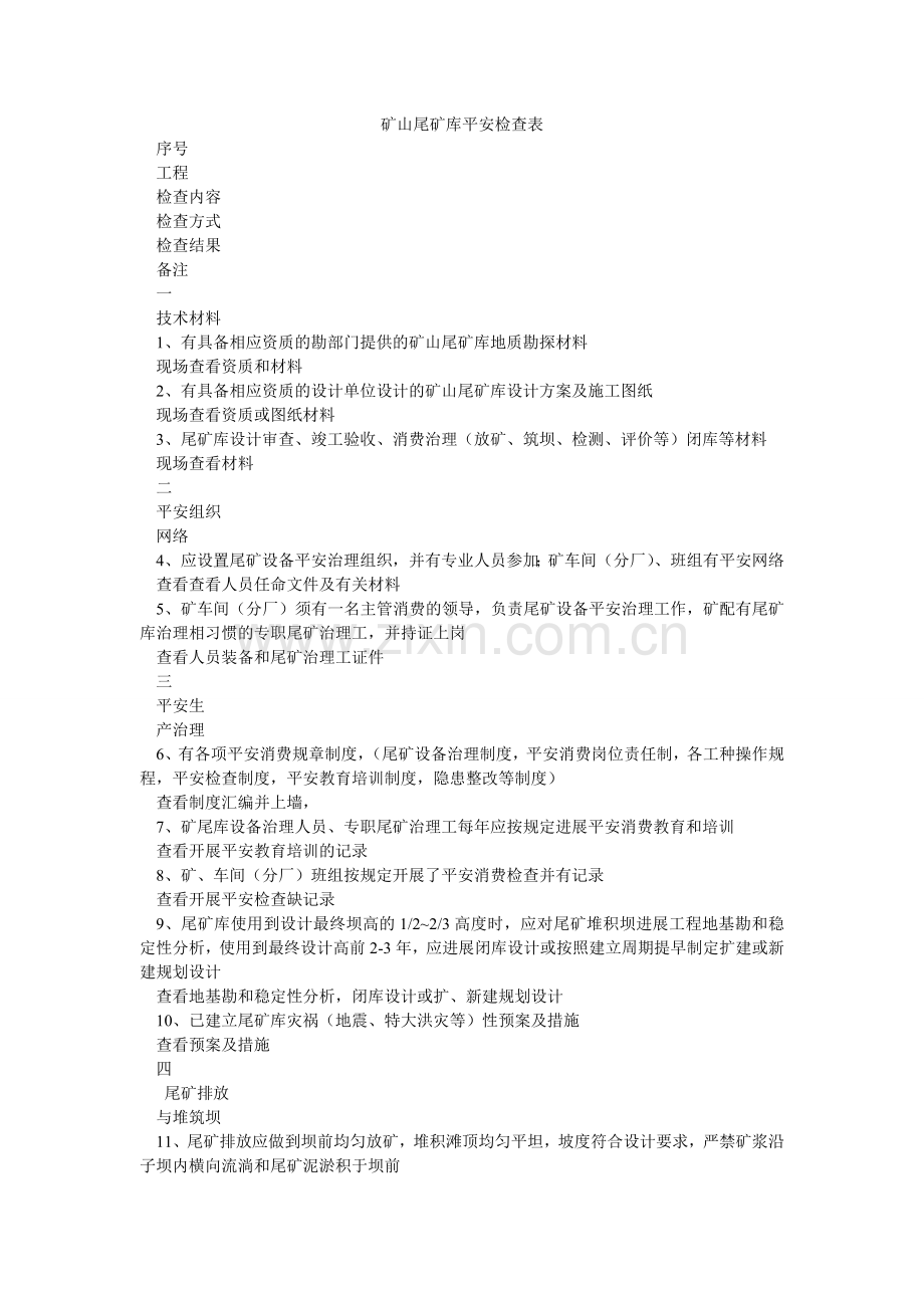 矿山尾矿库安全检查表.doc_第1页