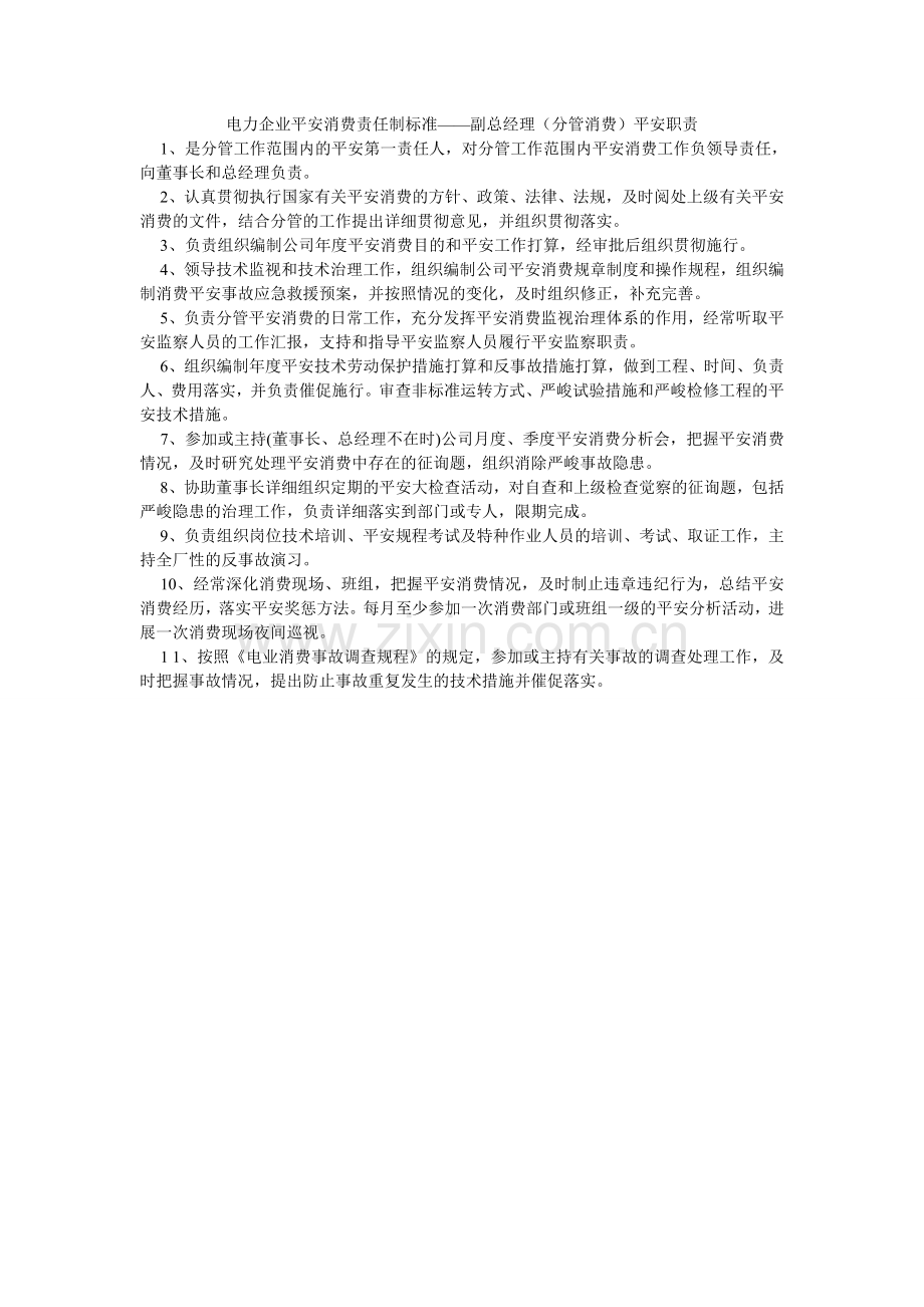 电力企业安全生产责任制标准——副总经理（分管生产）安全职责.doc_第1页