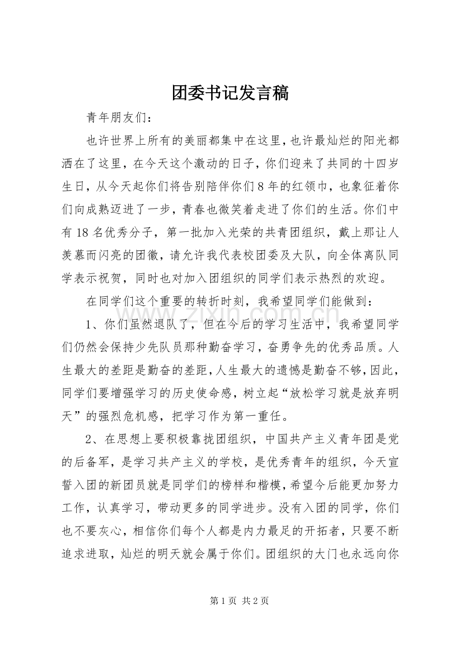 团委书记发言_1.docx_第1页