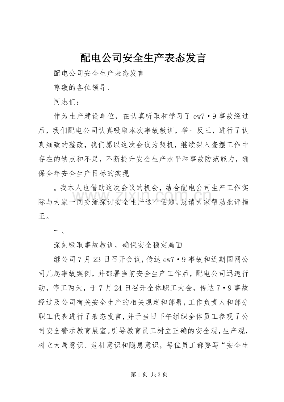 配电公司安全生产表态发言稿.docx_第1页