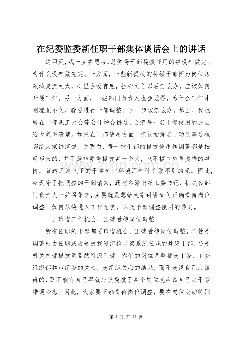 在纪委监委新任职干部集体谈话会上的讲话.docx_第1页