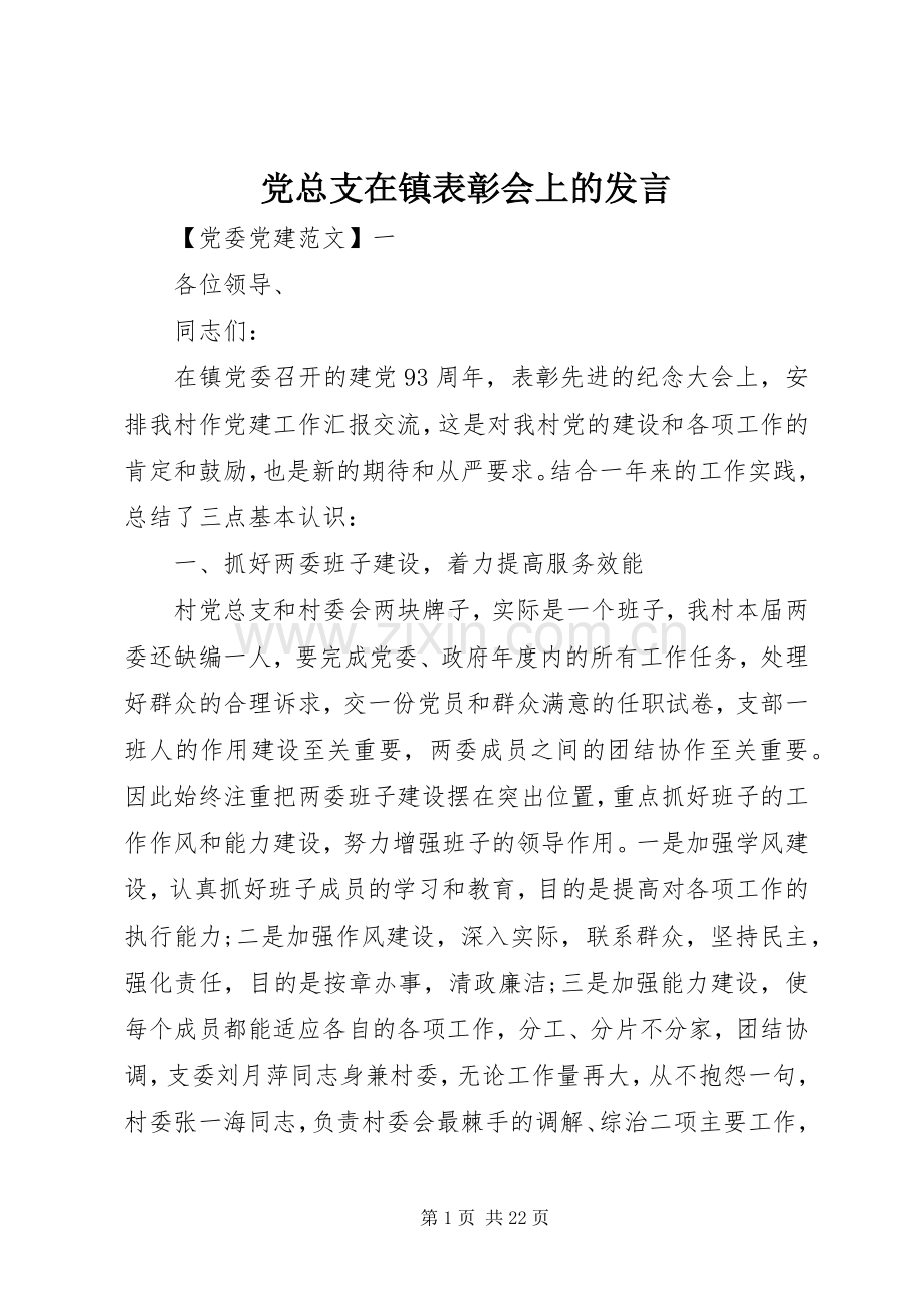 党总支在镇表彰会上的发言.docx_第1页