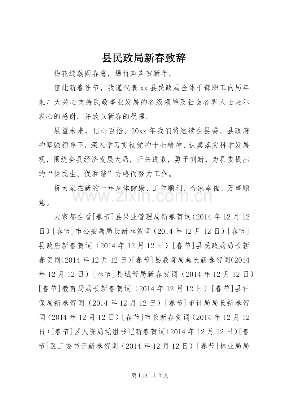 县民政局新春演讲致辞.docx_第1页
