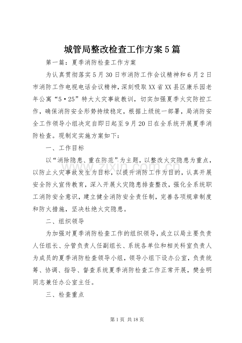 城管局整改检查工作实施方案5篇.docx_第1页