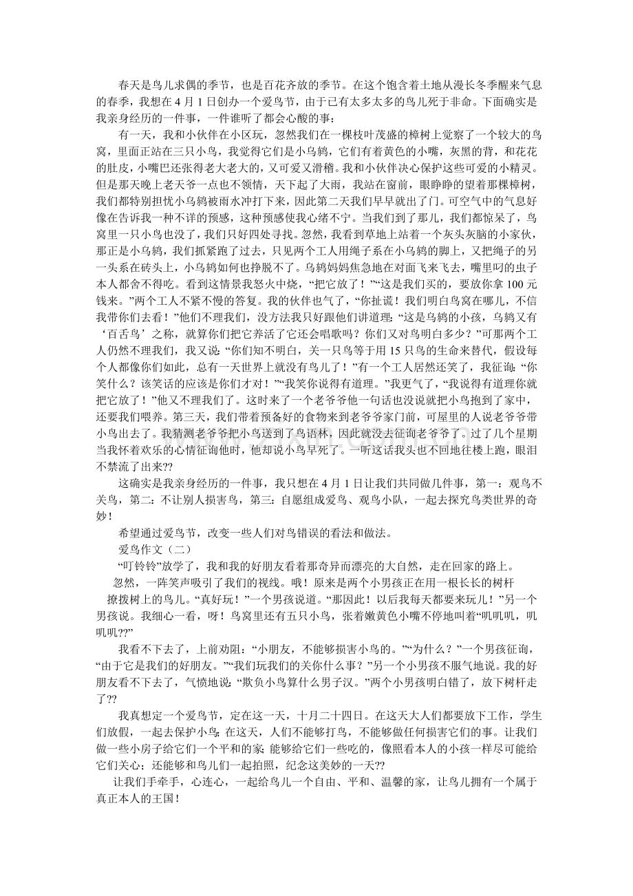 关于爱鸟护鸟的作文共4篇.doc_第2页
