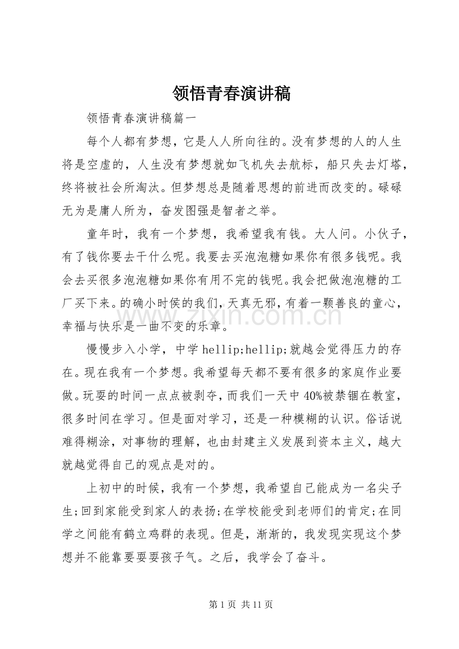领悟青春演讲稿.docx_第1页