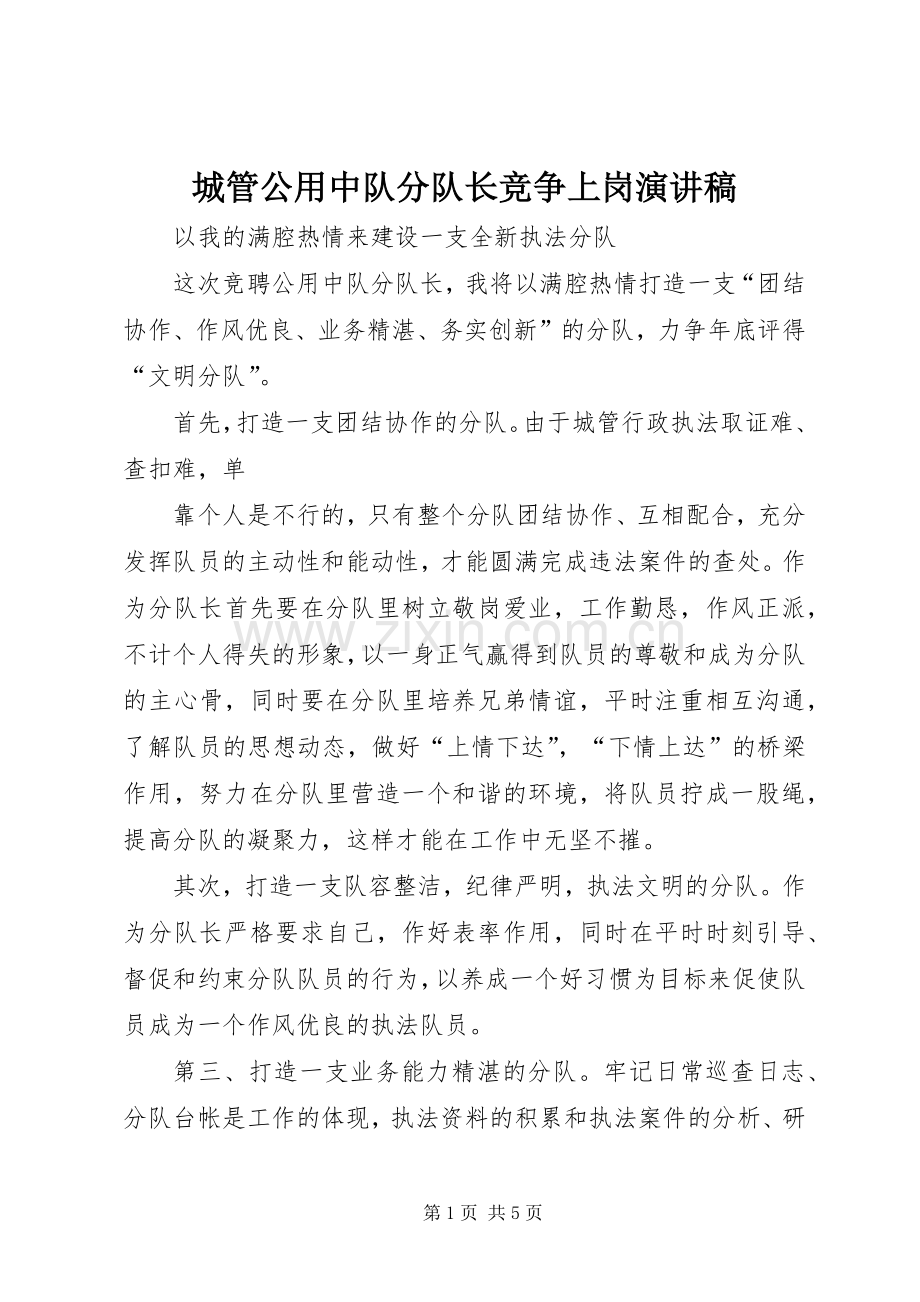 城管公用中队分队长竞争上岗演讲稿.docx_第1页